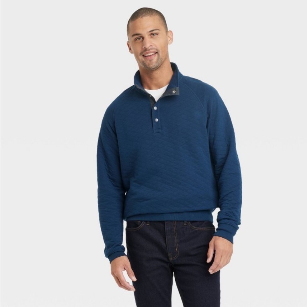 Men's Quilted Snap Pullover Sweatshirt -
Goodfellow & Com Navy Blue XL